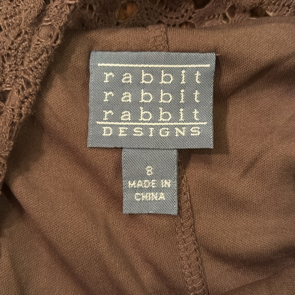 Rabbit Rabbit Rabbit Designs Crochet Overlay Brown Dress, Size S - Picture 3 of 3